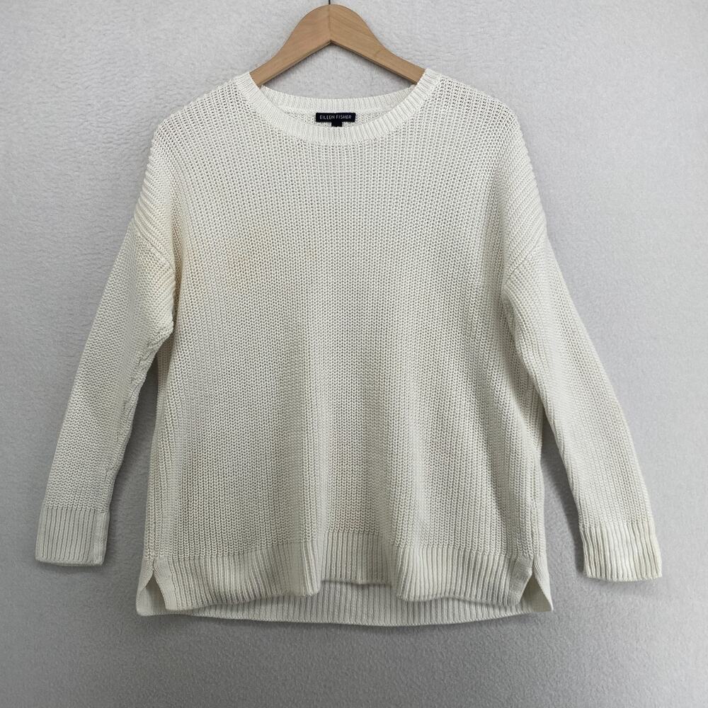 EILEEN FISHER Sweater S Organic Cotton Chunky Crew Neck Jumper White